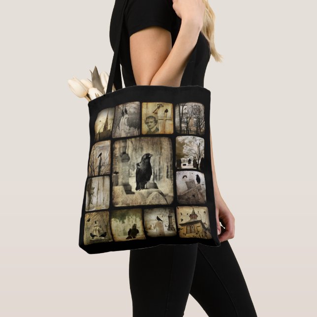Bolso De Tela Crow Collage Art (Detalle)
