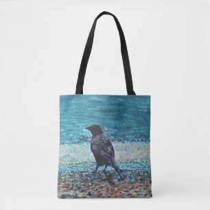Bolso De Tela Crow en la pintura de la playa
