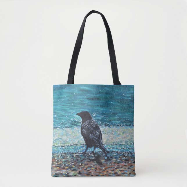 Bolso De Tela Crow en la pintura de la playa (Anverso)