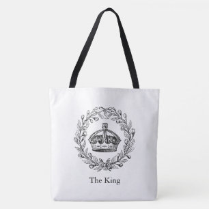 Bolso De Tela Crown de rey grabado vintage y guirnalda del