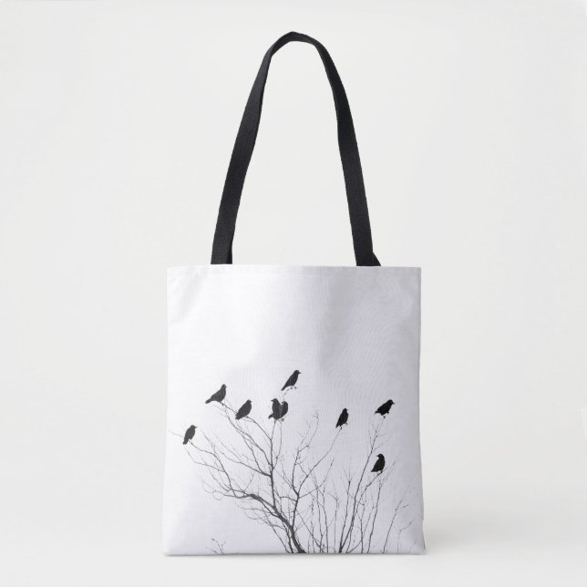 Bolso De Tela Crows Blancos Y Negros En Un Árbol (Anverso)