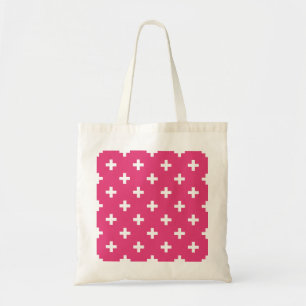 Bolso De Tela Cruces de polka blanca en fucsia