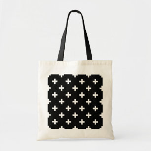 Bolso De Tela Cruces de polka blanca sobre negro