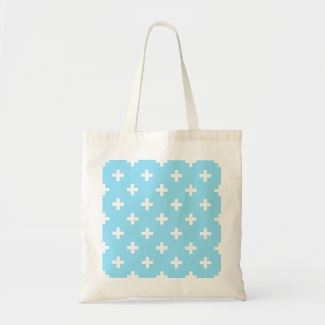 Bolso De Tela Cruces de polka blanco sobre azul bebé (Frente)