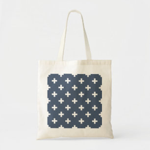 Bolso De Tela Cruces de polka blanco sobre gris azul