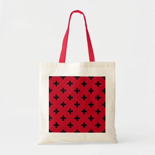 Bolso De Tela Cruces de polka negra en rojo (Frente)