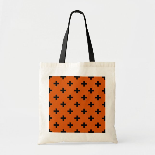 Bolso De Tela Cruces de polka negra sobre naranja (Frente)
