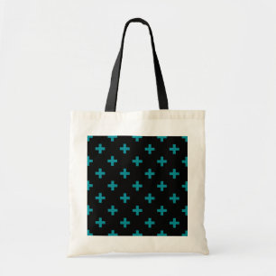 Bolso De Tela Cruces de polka verde azulada sobre negro