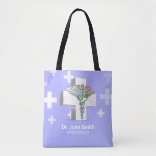 Bolso De Tela Cruz Blanca Holográfica Médica 3D Caduceus