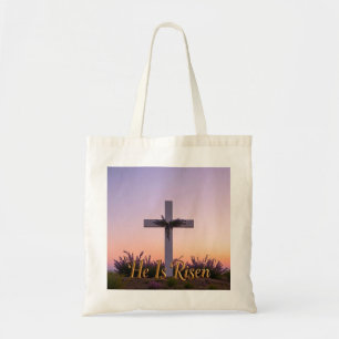 Bolso De Tela Cruz blanca minimalista adornada con lavanda