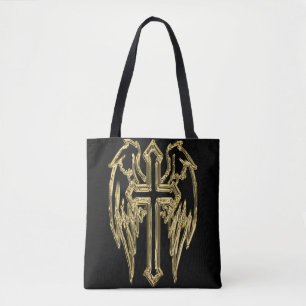 Bolso De Tela Cruz católica de oro con alas