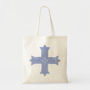 Bolso De Tela Cruz Copta de Arte Azul Lapis Premium