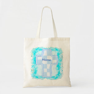 Bolso De Tela Cruz Cristiana de Verificación Azul