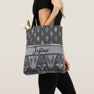 Bolso De Tela Cruz de Ankh de Plata Chic Loto Egipcio Personaliz