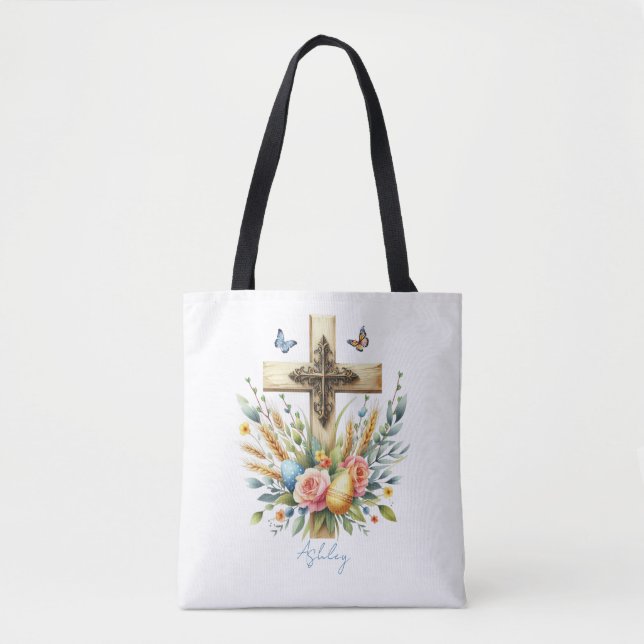 Bolso De Tela Cruz de Pascua de Agua Personalizada (Anverso)