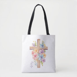 Bolso De Tela Cruz de Pascua Personalizada Acuarela