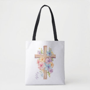 Bolso De Tela Cruz de Pascua Personalizada Acuarela