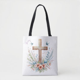 Bolso De Tela Cruz de Pascua Personalizada Acuarela