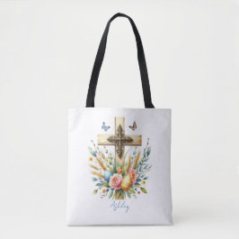 Bolso De Tela Cruz de Pascua Personalizada Acuarela
