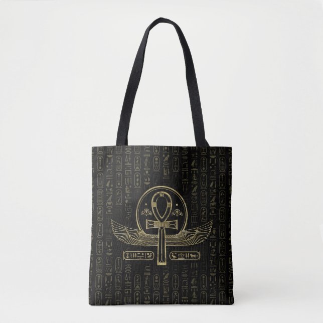 Bolso De Tela Cruz egipcia - Ankh - Oro y negro (Anverso)