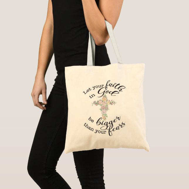 Bolso De Tela Cruz floral con cita cristiana (Anverso (producto))