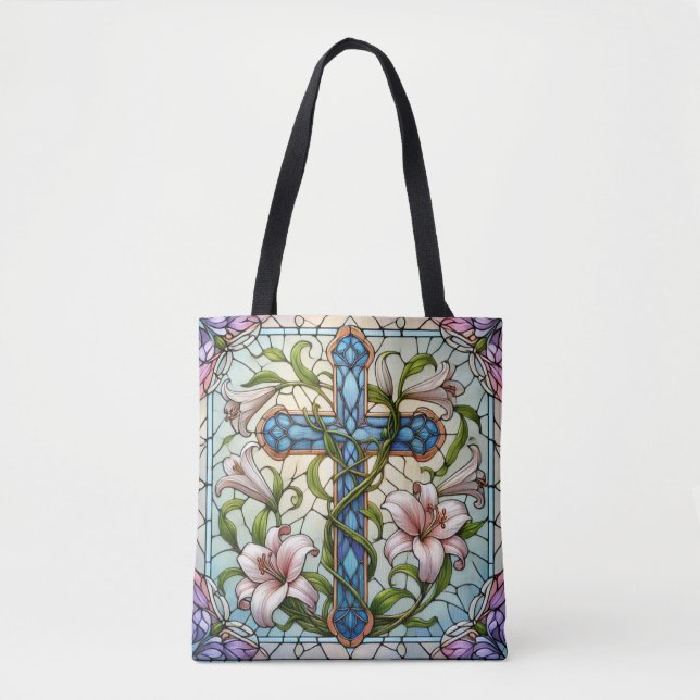 Bolso De Tela Cruz Floral de vidrio templado (Anverso)
