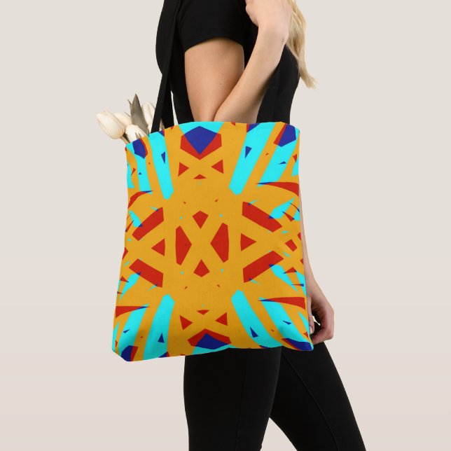 Bolso De Tela Cruz Geométrica Azul Turquesa Amarillo Cruce Art D (Detalle)