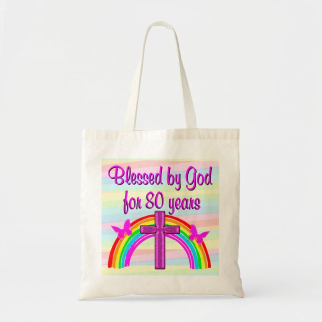 BOLSO DE TELA CRUZ ROSA ROSA Y LLUVIA 80º CUMPLEAÑOS (Frente)