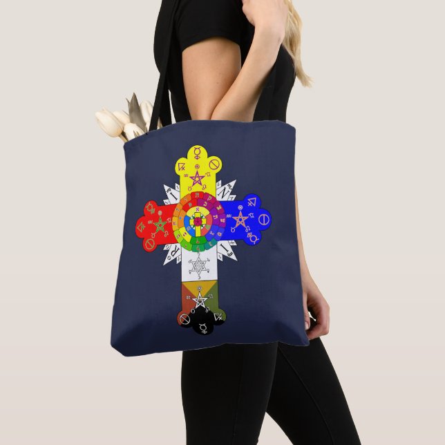 Bolso De Tela Cruz rosada masónica (Detalle)