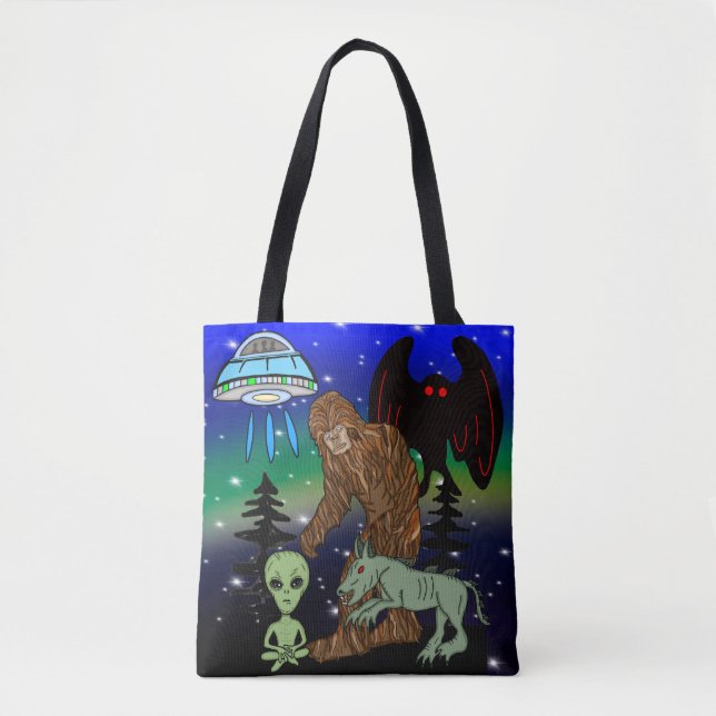 Bolso De Tela Cryptid Big Foot Alien Mothman UFO Chupacabra (Anverso)