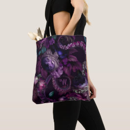 Bolso De Tela Cthulhu Tentáculo Rosa Oscuro Con Monograma De Flo