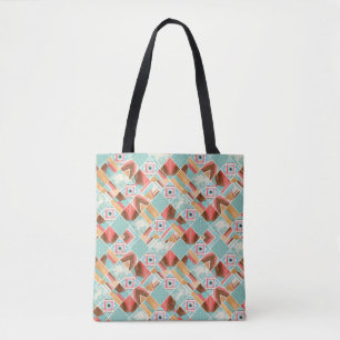 Bolso De Tela Cuadrado de acuarela, fondo geométrico de mosaico.