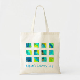 Bolso De Tela Cuadrados azules de biblioteca nombre lindos acuar