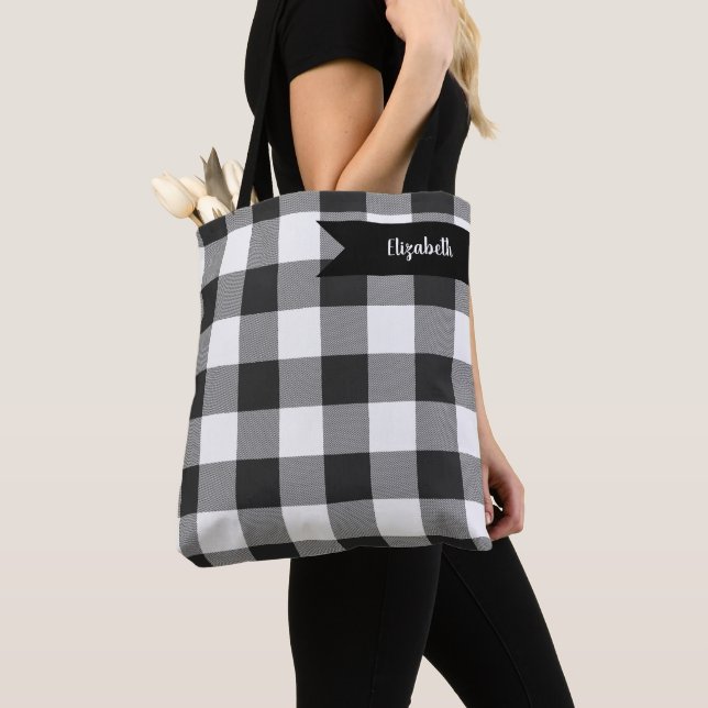 Bolso De Tela Cuadrados blancos y negros de verificación de búfa (Detalle)