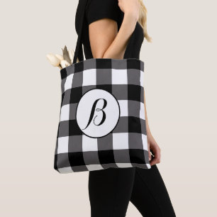 Bolso De Tela Cuadrados de cuadros negros y blancos de Plaid de 