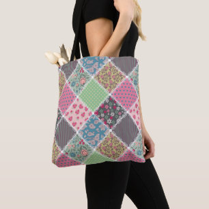 Bolso De Tela Cuadrados de tallo de flores pastel