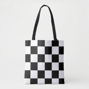Bolso De Tela Cuadrados de Tote de arte de color blanco negro