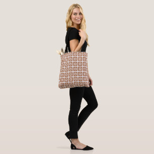 Bolso De Tela Cuadrados En Cuadrados Camello Blanco Marrón