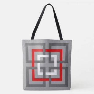 Bolso De Tela Cuadrados geométricos modernos, gris, rojo y blan