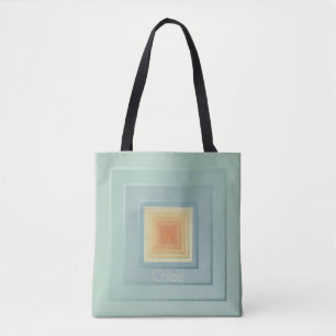 Bolso De Tela Cuadrados geométricos vintage (azul claro y amaril