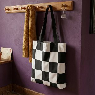 Bolso De Tela Cuadrados modernos en blanco y negro para compras 