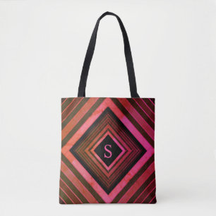 Bolso De Tela Cuadrados modernos Monograma geométrico rosado rus