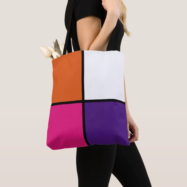 Bolso De Tela Cuadrados naranja, morado y rosado caliente (Detalle)