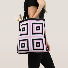Bolso De Tela Cuadrados negro, blanco y rosa