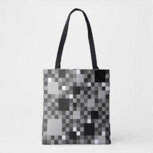 Bolso De Tela Cuadrados pequeños pixelados de negro digital