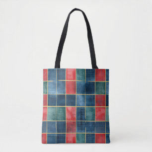 Bolso De Tela Cuadrados rojos azules y verdes de Navidad