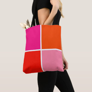 Bolso De Tela Cuadrados Rosa y Naranja