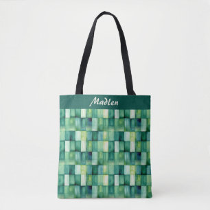 Bolso De Tela Cuadrados verdes pintados