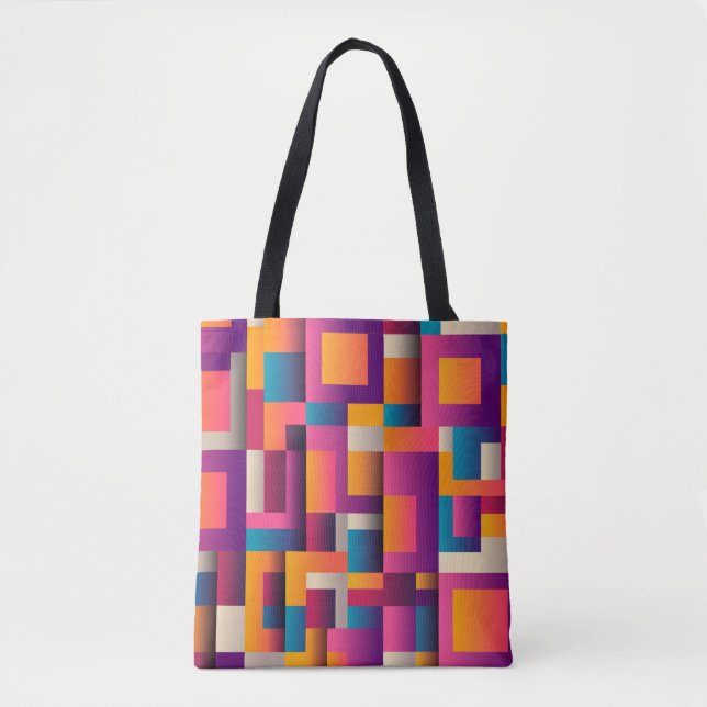 Bolso De Tela Cuadrados y formas abstractos coloridos (Anverso)