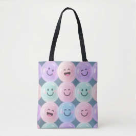 Bolso De Tela Cuadrícula de caras sonrientes - Vibes Pastel Gen